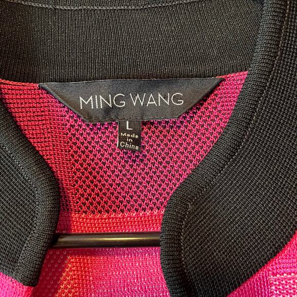 Ming Wang Hot Pink Black Color Checkered Cardigan Jacket Womens Size Large - Picture 7 of 7